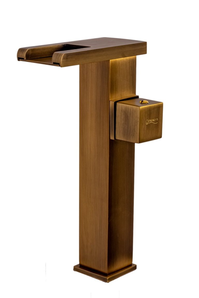 Baterii chiuveta baie, Baterie lavoar TRENDY S, montare pe blat , tip cascada , cu led,bronz antichizat, trendysanitary.ro