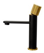 Baterie lavoar, TRENDY S, design ciclindric,negru-gold, 3786, trendysanitary.ro