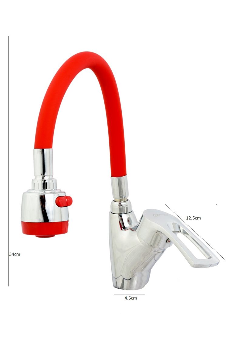 Baterii chiuveta bucatarie, Baterie bucatarie pipa flexibila rosie, perlator doua functii, trendysanitary.ro