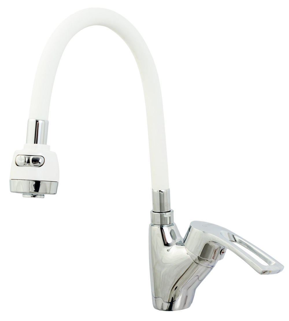 16218859 Baterie bucatarie pipa flexibila alba,perlator doua functii, 6677, trendysanitary.ro