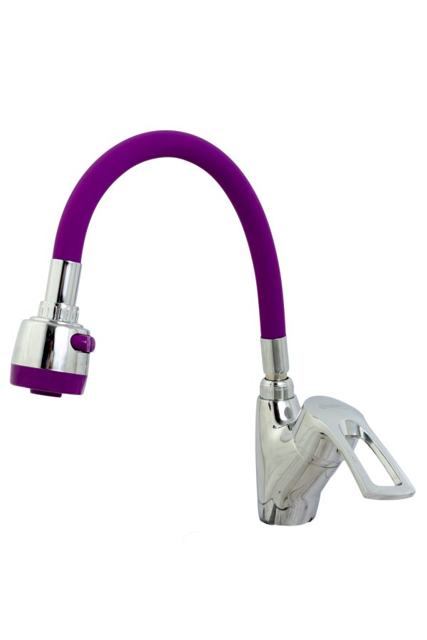 Baterie bucatarie pipa flexibila mov,perlator doua functii, 146, trendysanitary.ro