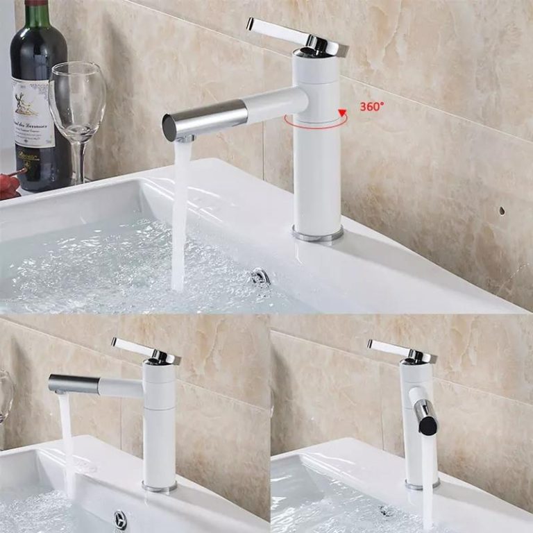 Baterii Sanitare Moderne, Baterie lavoar, design cilindric , montare chiuveta baie , white-chrom, trendysanitary.ro