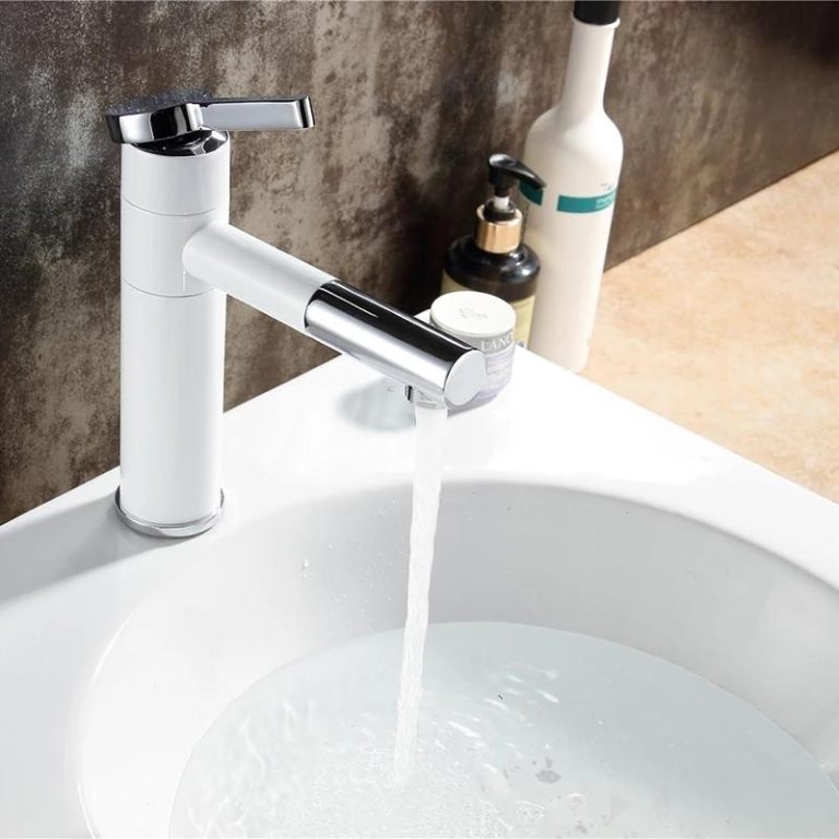 Baterii Sanitare Moderne, Baterie lavoar, design cilindric , montare chiuveta baie , white-chrom, trendysanitary.ro