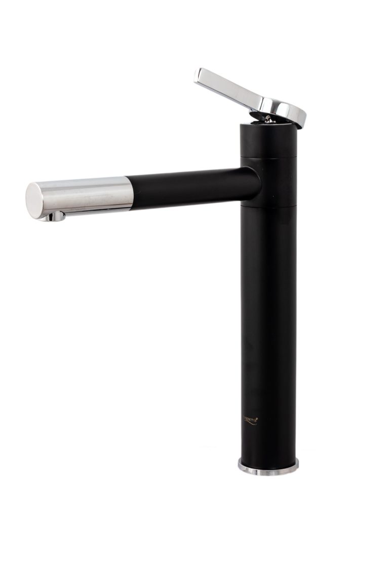 Baterii chiuveta baie, Baterie lavoar TRENDY S , design cilindric , montare pe  blat ,black-chrom, trendysanitary.ro