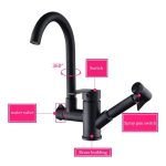 Baterie bucatarie pipa lebada si dus extractabil negru mat, 8210, trendysanitary.ro