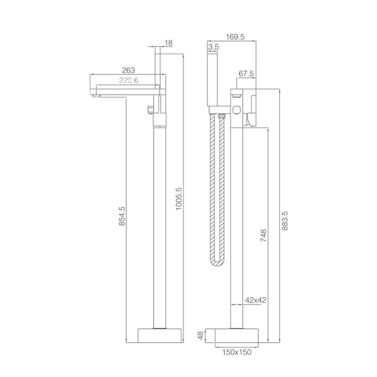 Baterie cada freestanding , design rectangular ,gold, 362, trendysanitary.ro