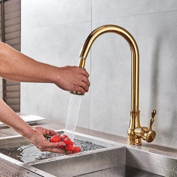 Baterie bucătărie tip lebădă, cu duș extractibil și perlator cu 2 funcții, 5424, trendysanitary.ro