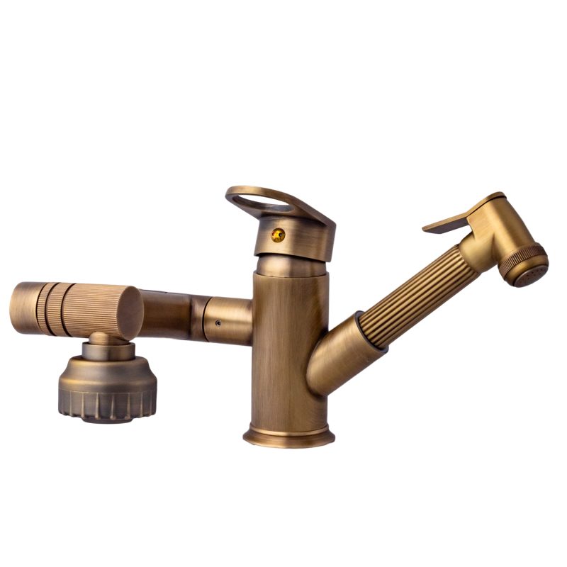 Baterii chiuveta baie, Baterie lavoar , TRENDY S, pipa mobila , para de dus extractabila , bronz antichizat, trendysanitary.ro