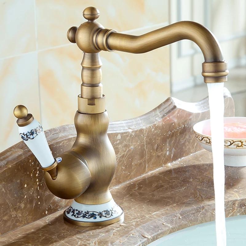 Baterii chiuveta baie, Baterie lavoar, înălțime medie, bronz antichizat, cu broderie ceramică, trendysanitary.ro