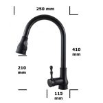 Baterie chiuvetă bucătărie înaltă, cu duș extensibil, finisaj negru, 7638, trendysanitary.ro