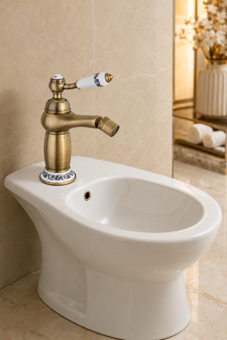 Baterie bideu, bronz antichizat, cu broderie ceramică, 1550, trendysanitary.ro