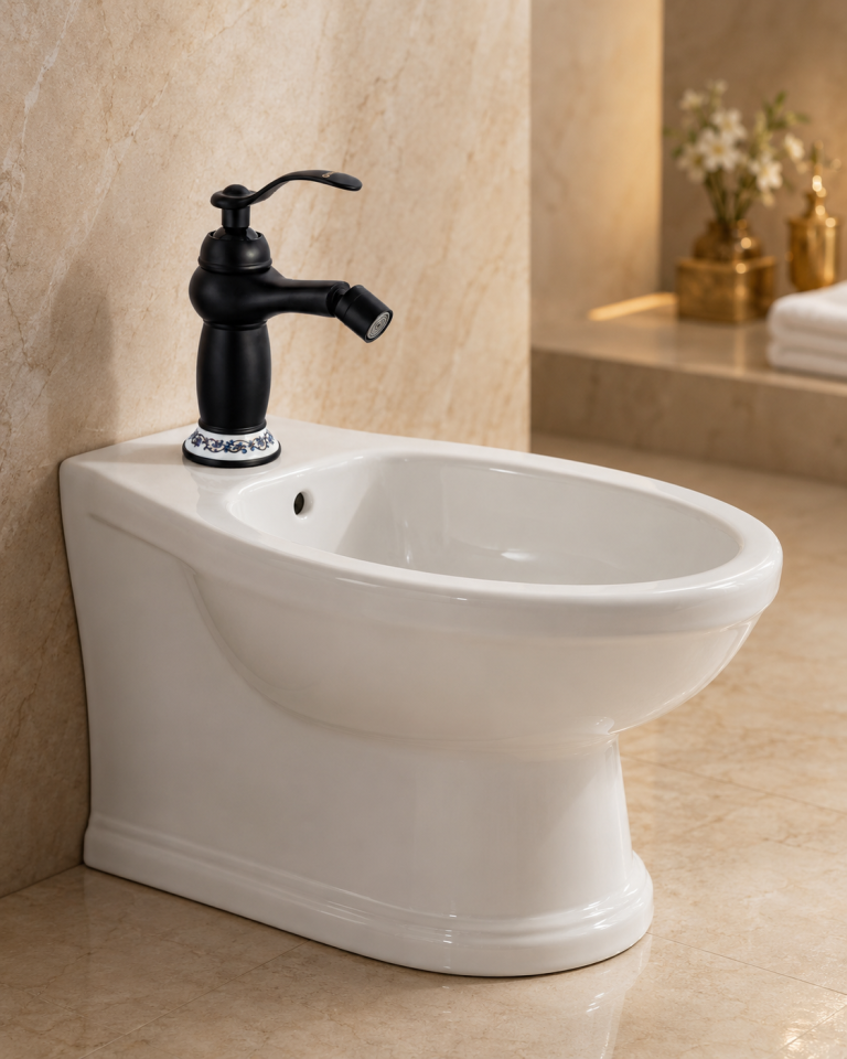 Baterie bideu, negru mat, cu broderie ceramică, 845, trendysanitary.ro
