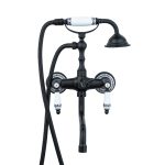 Baterie cada, montare pe perete, pipa lunga mobila , negru mat cu broderie ceramica, 4306, trendysanitary.ro