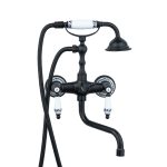Baterie cada, montare pe perete, pipa lunga mobila , negru mat cu broderie ceramica, 7972, trendysanitary.ro