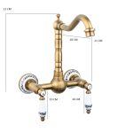 Baterie bucatarie montare pe perete,tip lebada, bronz antichizat cu broderie ceramica, 4676, trendysanitary.ro
