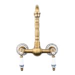Baterie bucatarie montare pe perete,tip lebada, bronz antichizat cu broderie ceramica, 4175, trendysanitary.ro