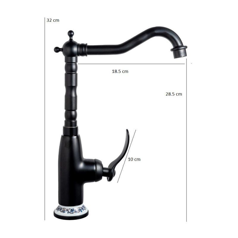 Baterii chiuveta baie, Baterie bucătărie, negru mat, cu broderie ceramică, trendysanitary.ro
