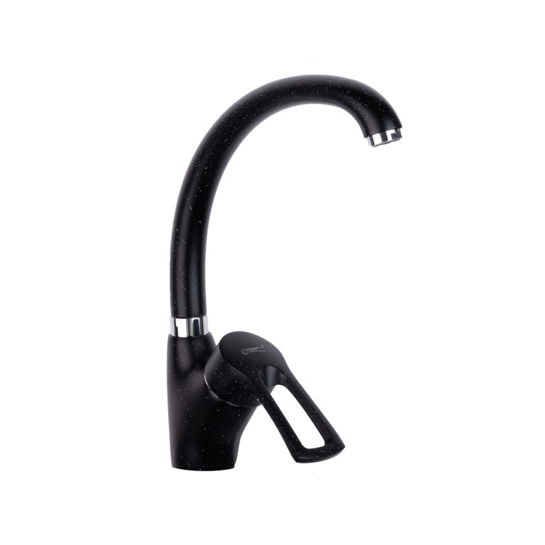 Baterie bucătărie TRENDY’S, tip lebădă, finisaj granit negru, 7572, trendysanitary.ro