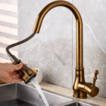 Baterie bucătărie, cu duș extractibil, perlator 2 funcții, finisaj bronz antichizat, 7064, trendysanitary.ro
