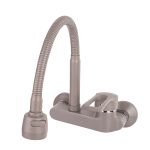 Baterie bucătărie TRENDY’S, montare pe perete, pipă flexibilă, perlator 2 funcții, finisaj granit gri, 9519, trendysanitary.ro