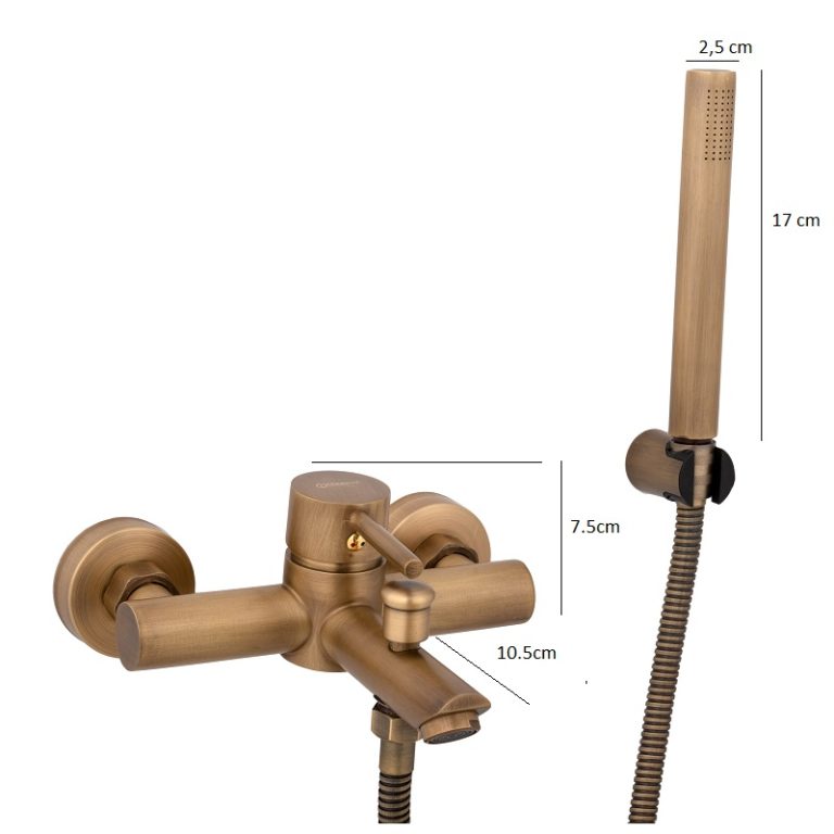 Baterie cada, Set baterie cada , motare pe perete ,bronz antichizat+baterie lavoar.montare chiuveta baie, bronz antichizat, trendysanitary.ro