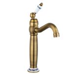 Baterie lavoar, montare pe blat, bronz antichizat, cu broderie ceramică, 4433, trendysanitary.ro