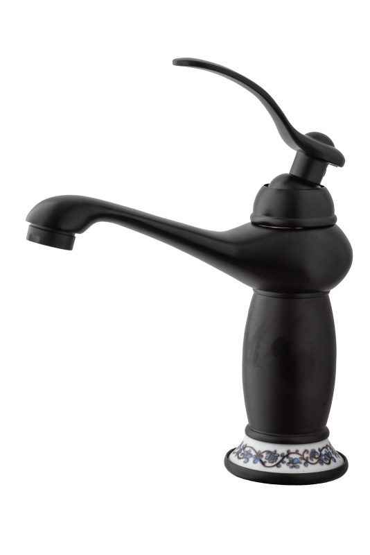 Baterii chiuveta baie, Baterie lavoar, negru mat, cu broderie ceramică, trendysanitary.ro
