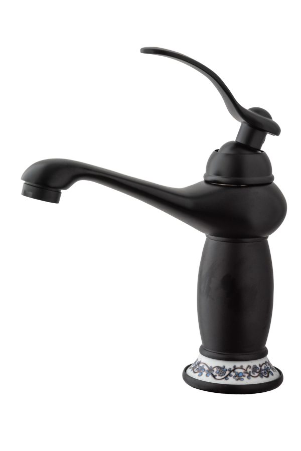 Baterie lavoar, negru mat, cu broderie ceramică, 129, trendysanitary.ro