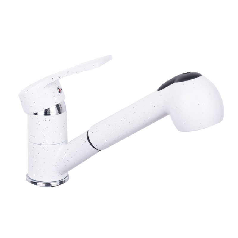 Baterii chiuveta baie, Baterie lavoar para dus extractabila,granit alb, TRENDY S, trendysanitary.ro