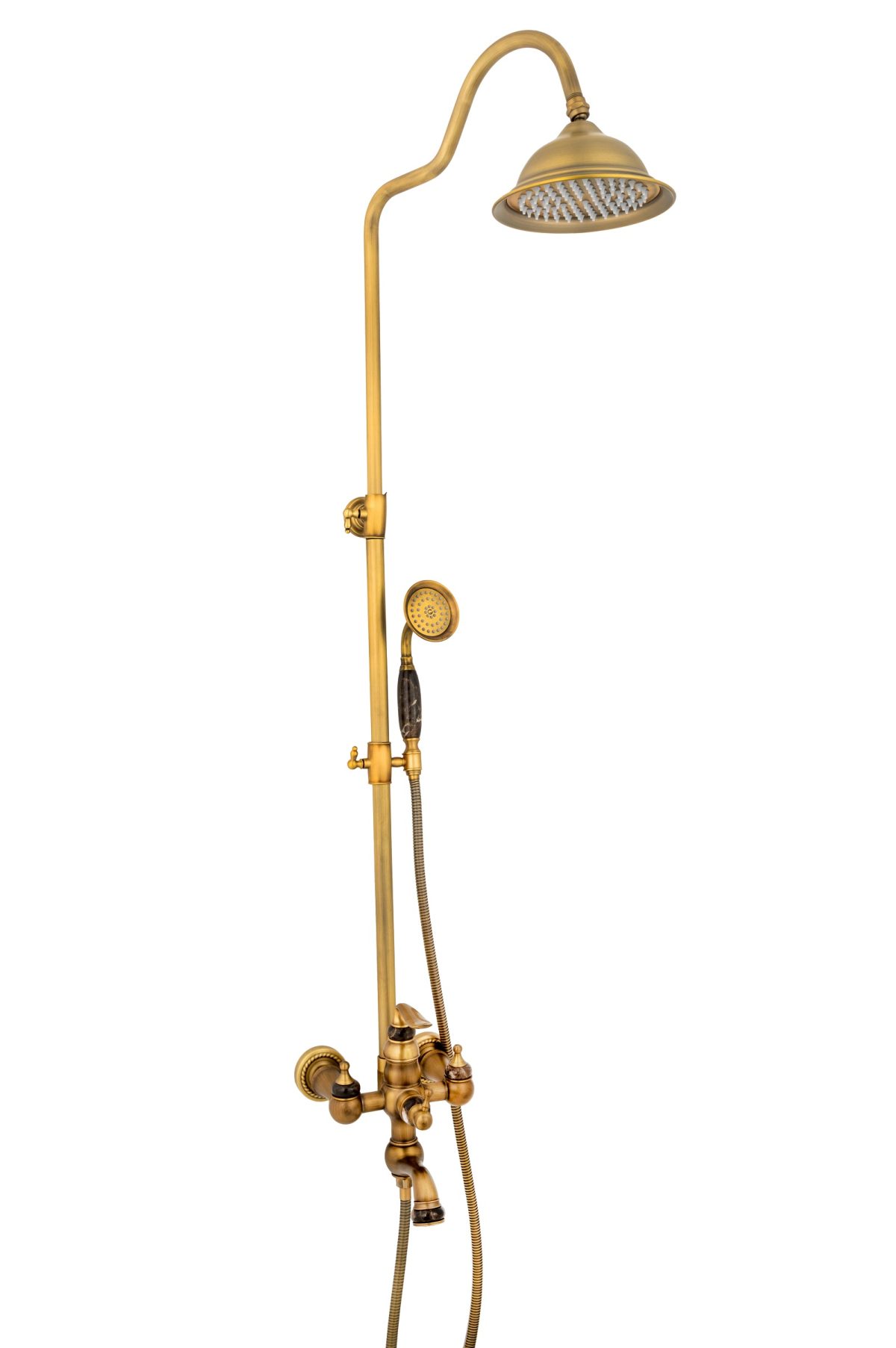 Coloana de dus TRENDY’S, cu trei functii , jade-bronz antichizat+baterie lavoar montare chiuveta baie cu ventil inclus, 2737, trendysanitary.ro