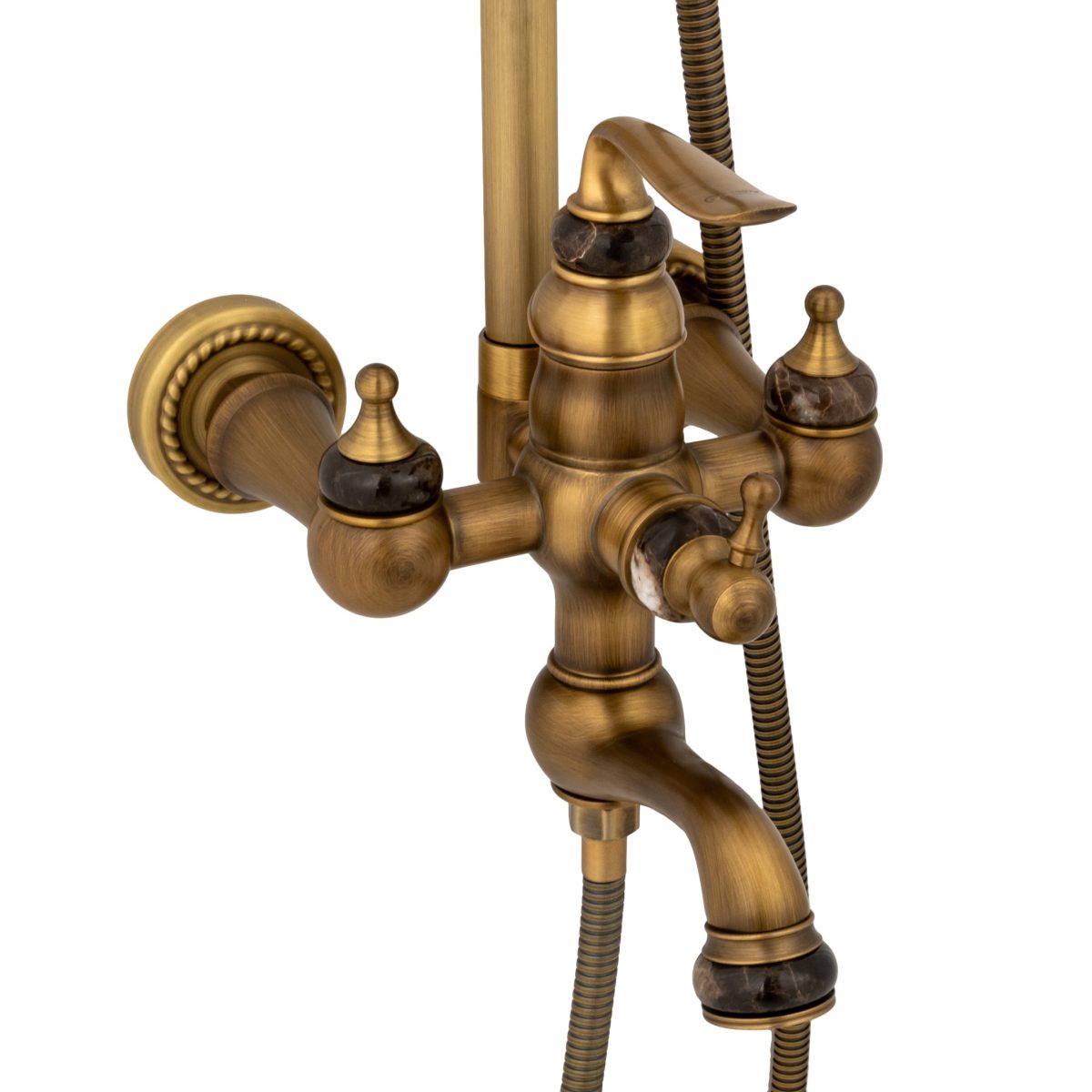 Coloana de dus TRENDY’S,cu trei functii , jade-bronz antichizat+baterie lavoar montare pe blat cu ventil inclus, 7393, trendysanitary.ro