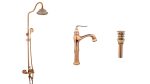 Coloana de dus TRENDY’S, cu trei functii , jade- rose gold+baterie lavoar montare pe blat cu ventil inclus, 1885, trendysanitary.ro