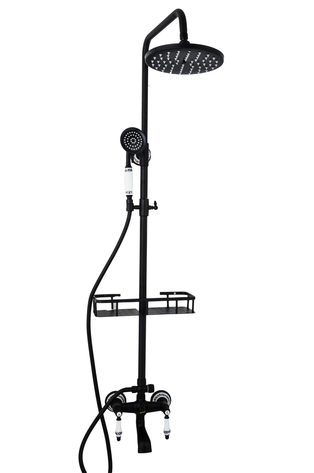 Coloana de dus TRENDY’S, cu trei functii, negru mat cu broderie ceramica, 2292, trendysanitary.ro
