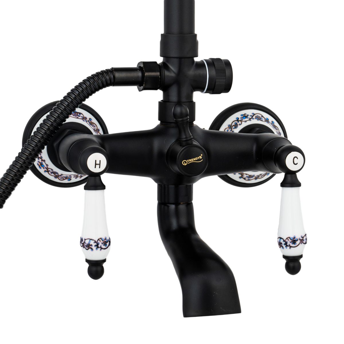 Coloana de dus TRENDY’S, cu trei functii, negru mat cu broderie ceramica, 3208, trendysanitary.ro