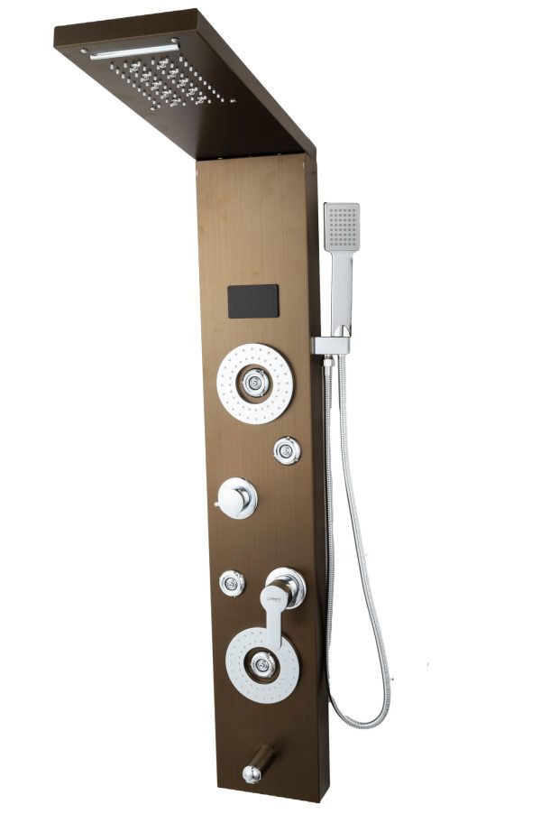 Panou de dus TRENDY’S, cu hidromasaj , inox 5 functii digital cu led, bronz antichizat, 1031, trendysanitary.ro