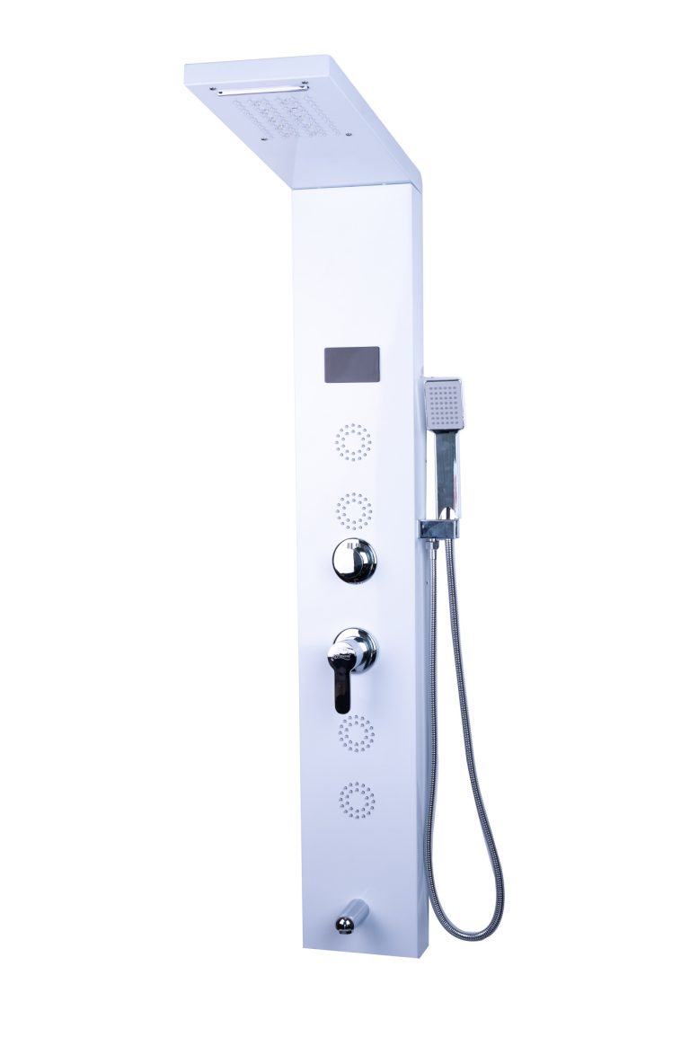 Panou de dus cu hidromasaj TRENDY’S, inox 5 functii digital cu led, alb satin, 5824, trendysanitary.ro