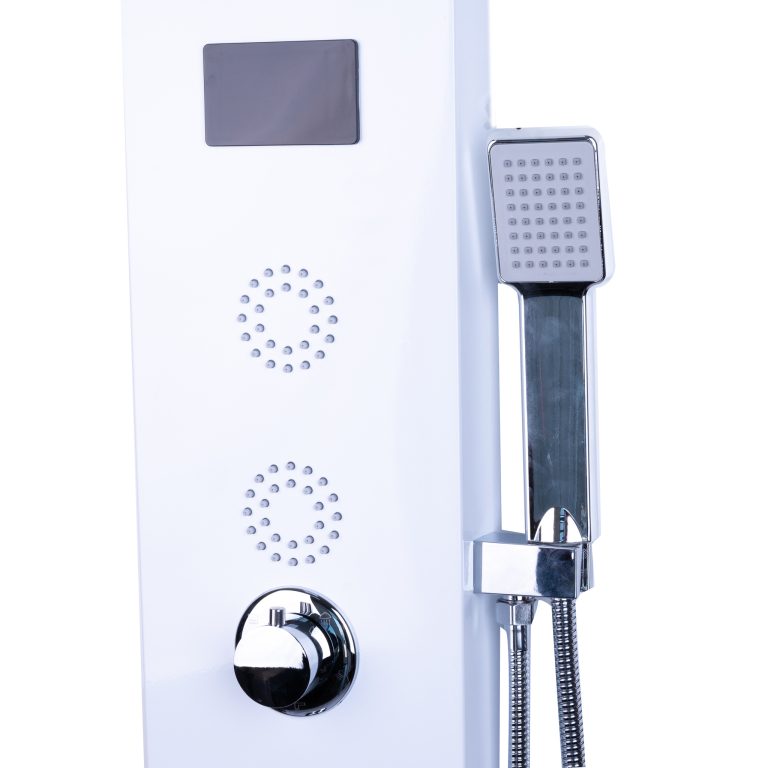 Panou de dus cu hidromasaj TRENDY’S, inox 5 functii digital cu led, alb satin, 120, trendysanitary.ro