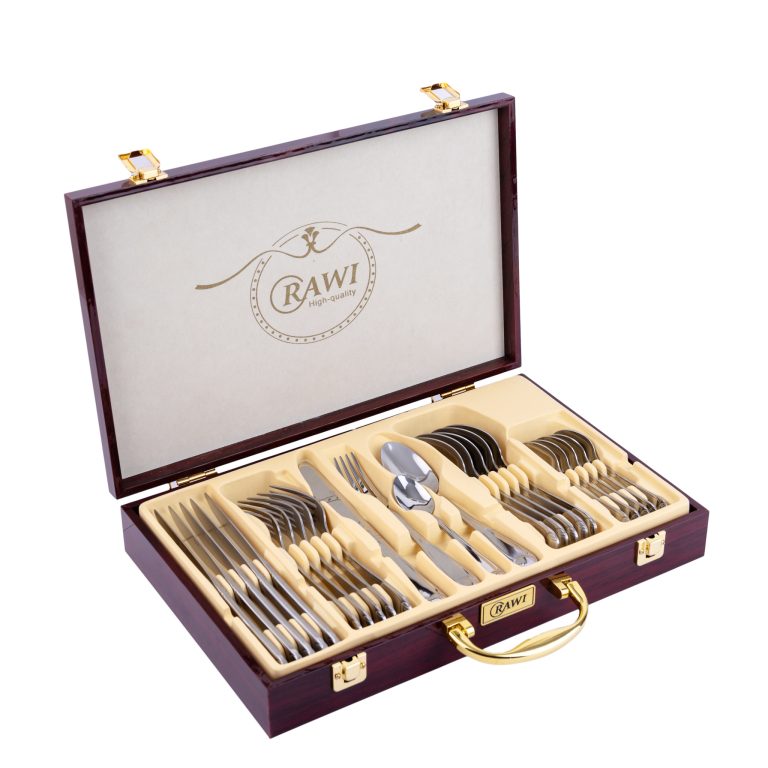 Set tacamuri din inox, cu model, 24 piese cu diplomat, RAWI-M30, 4948, trendysanitary.ro