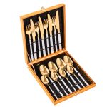 Set 16 tacamuri din inox, alb-gold, 864, trendysanitary.ro