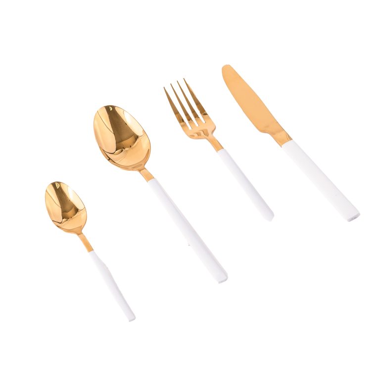 Set 16 tacamuri din inox, alb-gold, 5807, trendysanitary.ro