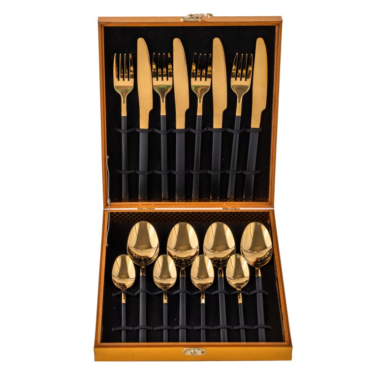 Set 16 tacamuri din inox,  negru-gold, 2403, trendysanitary.ro