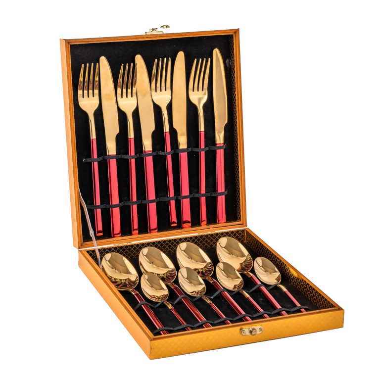 Set 16 tacamuri din inox,  rosu-gold, 2319, trendysanitary.ro