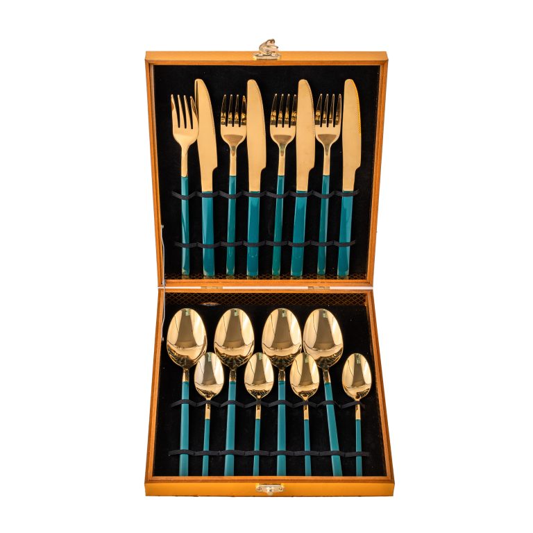 Set 16 tacamuri din inox,verde-gold, 504, trendysanitary.ro