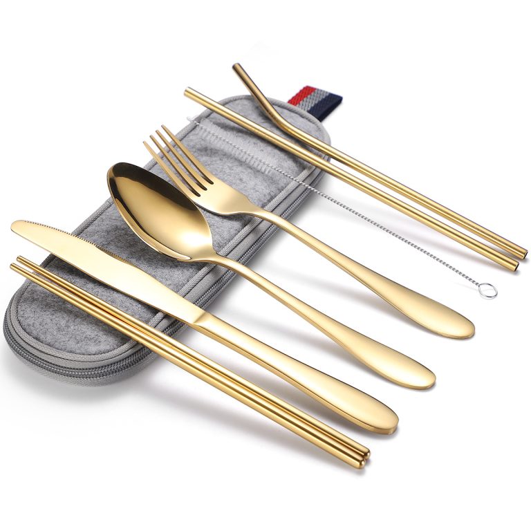 Set 8 tacamuri din inox,pentru calatorit si birou,gold, 3691, trendysanitary.ro