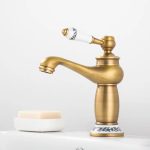 Set baterie cada +baterie lavoar bronz antichizat cu broderie ceramica, 9824, trendysanitary.ro