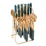 Set tacamuri din inox 24 piese, cu suport, Set tacamuri din inox 24 piese, cu suport, verde-gold, 3400, trendysanitary.ro