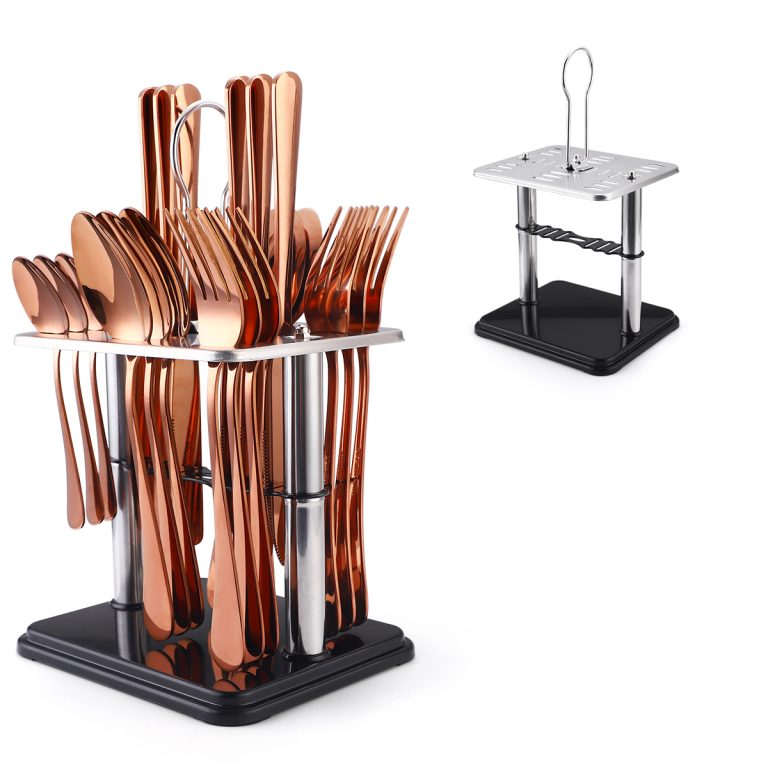 Set tacamuri din inox 24 piese, cu suport, rose, 6980, trendysanitary.ro