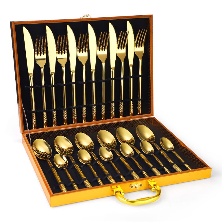 Set tacamuri din inox 24 piese, pentru 6 persoane, luxury, gold, 6914, trendysanitary.ro