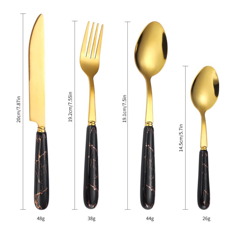 Set tacamuri din inox 24 piese, cu suport, negru gold, 5619, trendysanitary.ro