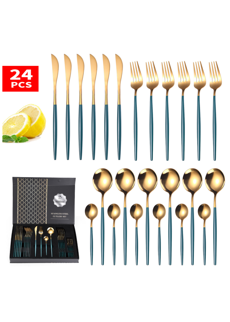 Set tacamuri portugheze, din inox 24 piese, cu suport, gri-gold, 5985, trendysanitary.ro